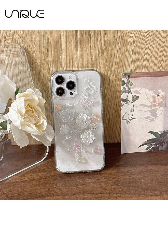 يونيك جراب آيفون 16 برو - جراب هاتف 3D Rose Butterfly Glitter - حافظة هاتف شفافة - حماية من السقوط TPU - Image 5