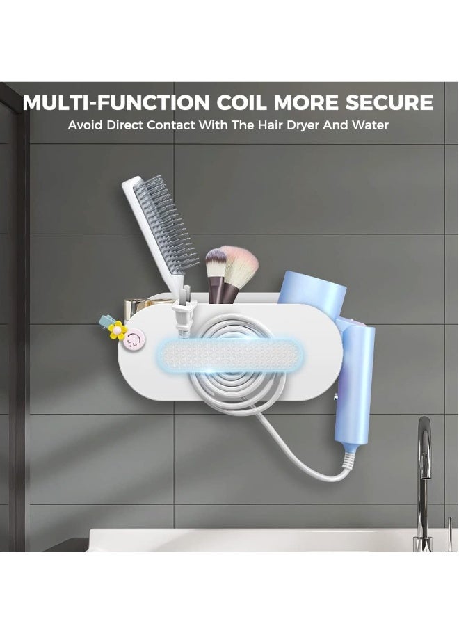 Hair Dryer Holder, Bathroom Organization, Hair Tool Organizer Wall Mount, Tray Stand Storage Bathroom Vanity Countertop with 3 Holes, White - Image 2