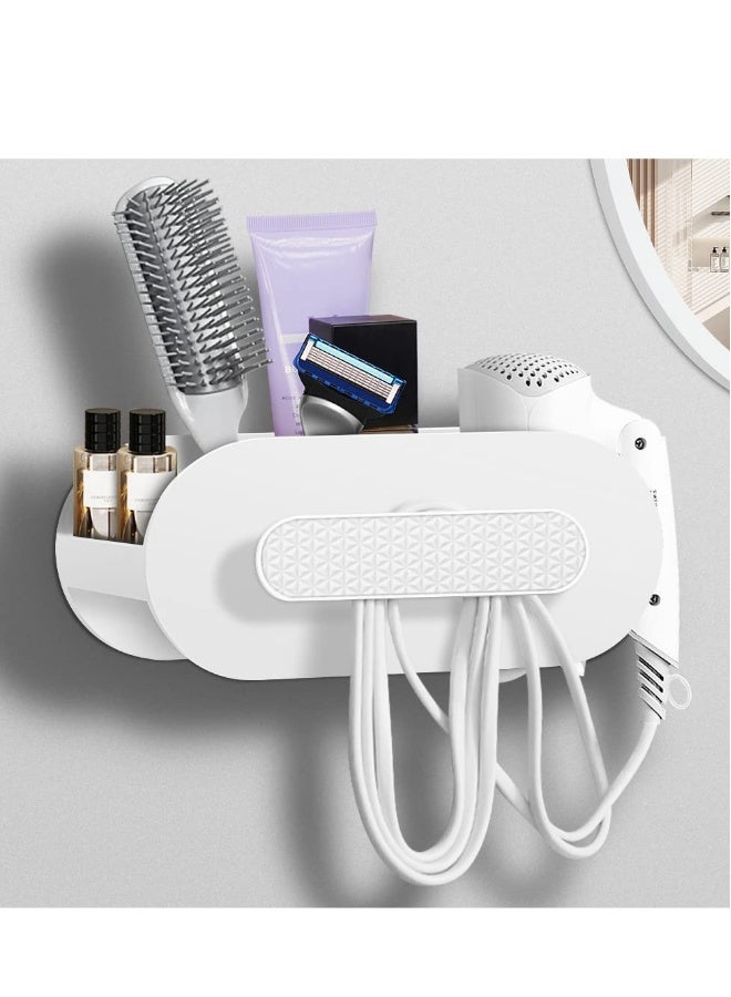 Hair Dryer Holder, Bathroom Organization, Hair Tool Organizer Wall Mount, Tray Stand Storage Bathroom Vanity Countertop with 3 Holes, White - Image 1