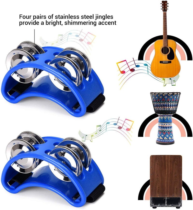 Facmogu 2PCS Foot Tambourines with Metal Jingles, Foot Percussion Musical Instrument, Foot Drum Set with Elastic Band for Dancing Party Gethering Carnival Entertainment - Royal Blue - Image 2