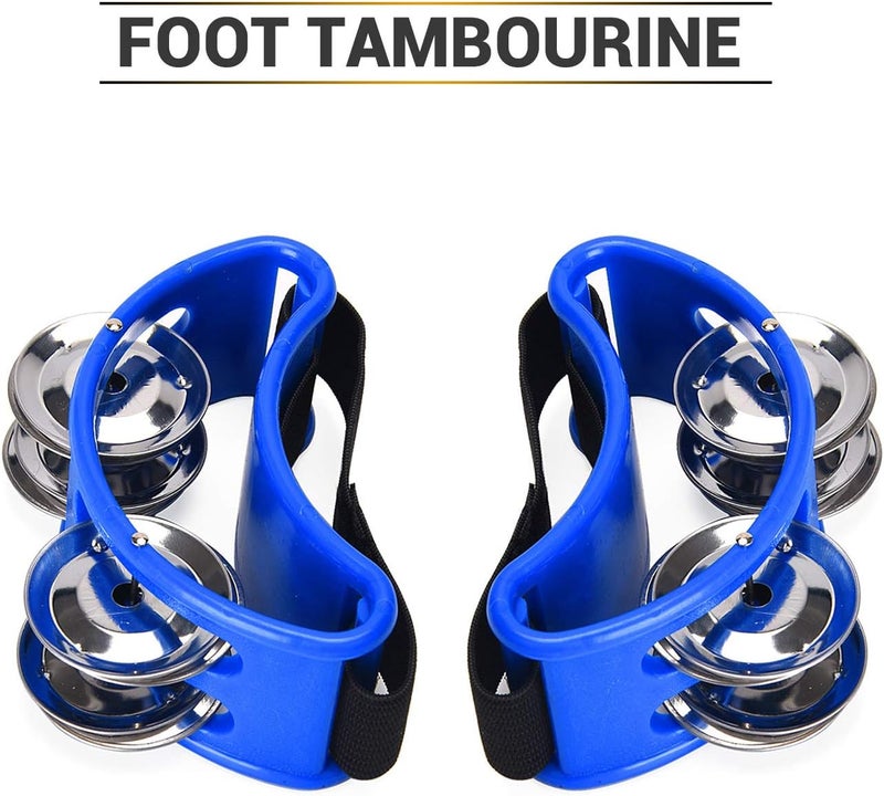 Facmogu 2PCS Foot Tambourines with Metal Jingles, Foot Percussion Musical Instrument, Foot Drum Set with Elastic Band for Dancing Party Gethering Carnival Entertainment - Royal Blue - Image 3