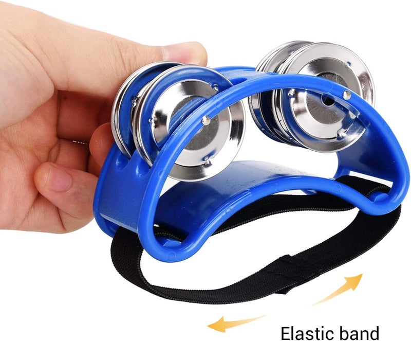 Facmogu 2PCS Foot Tambourines with Metal Jingles, Foot Percussion Musical Instrument, Foot Drum Set with Elastic Band for Dancing Party Gethering Carnival Entertainment - Royal Blue - Image 5