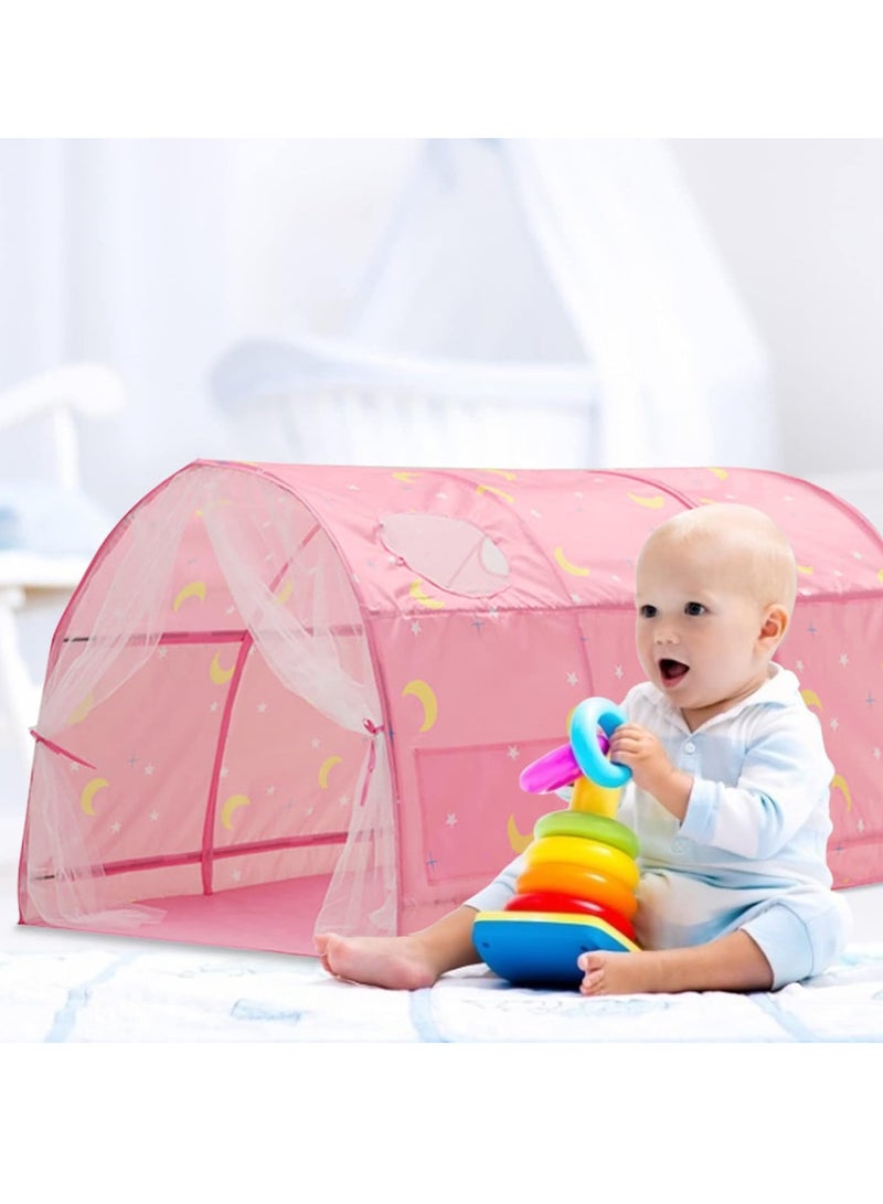 ماكدو خيمة نوم للأطفال الصغار، خيمة أطفال منبثقة، خيمة أطفال منبثقة، بيت لعب داخلي، خيمة سرير أطفال مع ستائر شبكية، نوافذ شبكية مسامية، خيط خياطة مزدوج لتزيين غرفة النوم - Image 4