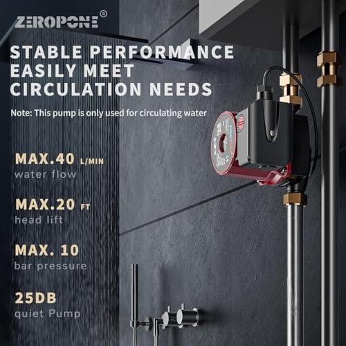 ZeroPone Recirculating Pump, 93W Water Circulator Circulating Pump NPT 3/4" w/NPT 1/2" Adapter, 15-6C 3-speed Control Recirculation for Electric Water Heater System - Image 3
