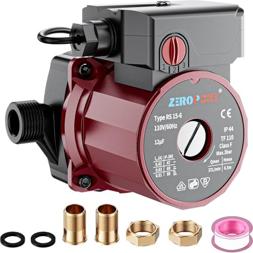 ZeroPone Recirculating Pump, 93W Water Circulator Circulating Pump NPT 3/4" w/NPT 1/2" Adapter, 15-6C 3-speed Control Recirculation for Electric Water Heater System - Image 1