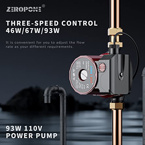 ZeroPone Recirculating Pump, 93W Water Circulator Circulating Pump NPT 3/4" w/NPT 1/2" Adapter, 15-6C 3-speed Control Recirculation for Electric Water Heater System - Image 5