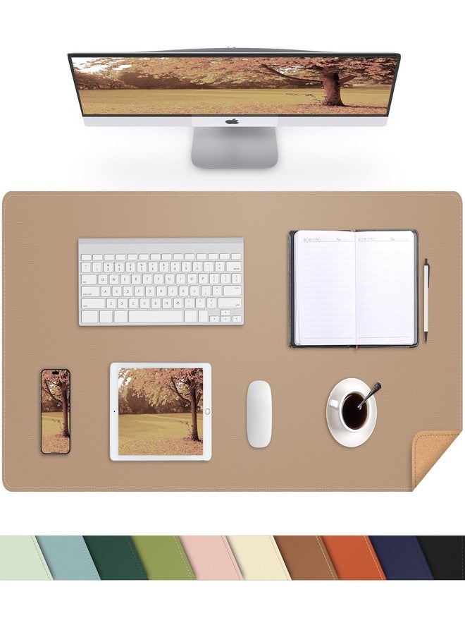AFIING Leather Desk pad Protector, Large Desk mat with Natural Cork & PU Leather,Mouse pad,Non-Slip Office Desk Mat,Waterproof Desk Writing Pad for Office and Home (35.4in*17in,Dark Apricot) - Image 1