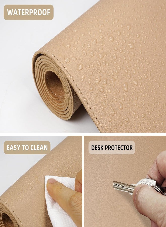AFIING Leather Desk pad Protector, Large Desk mat with Natural Cork & PU Leather,Mouse pad,Non-Slip Office Desk Mat,Waterproof Desk Writing Pad for Office and Home (35.4in*17in,Dark Apricot) - Image 3