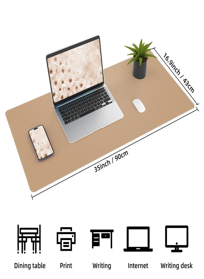 AFIING Leather Desk pad Protector, Large Desk mat with Natural Cork & PU Leather,Mouse pad,Non-Slip Office Desk Mat,Waterproof Desk Writing Pad for Office and Home (35.4in*17in,Dark Apricot) - Image 2