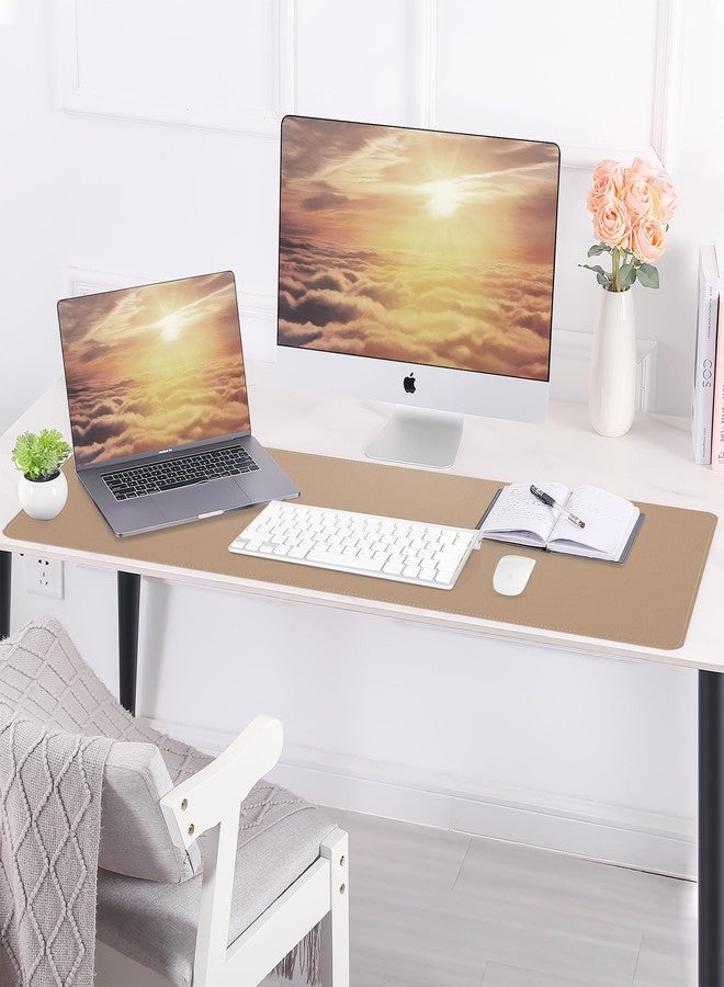 AFIING Leather Desk pad Protector, Large Desk mat with Natural Cork & PU Leather,Mouse pad,Non-Slip Office Desk Mat,Waterproof Desk Writing Pad for Office and Home (35.4in*17in,Dark Apricot) - Image 5