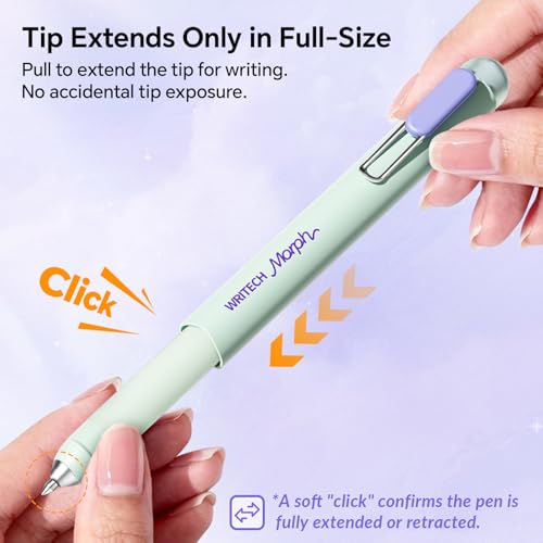 WRITECH Gel Pens Medium Point: Morph 0.7mm Black Ink Mini to Full Size Soft Grip Portable Extendable Pocket Pen Set with 2 Pens and 2 Refills - Image 5