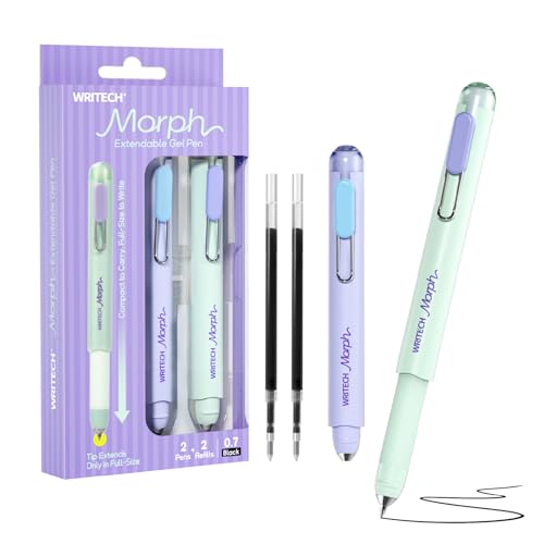 WRITECH Gel Pens Medium Point: Morph 0.7mm Black Ink Mini to Full Size Soft Grip Portable Extendable Pocket Pen Set with 2 Pens and 2 Refills - Image 1