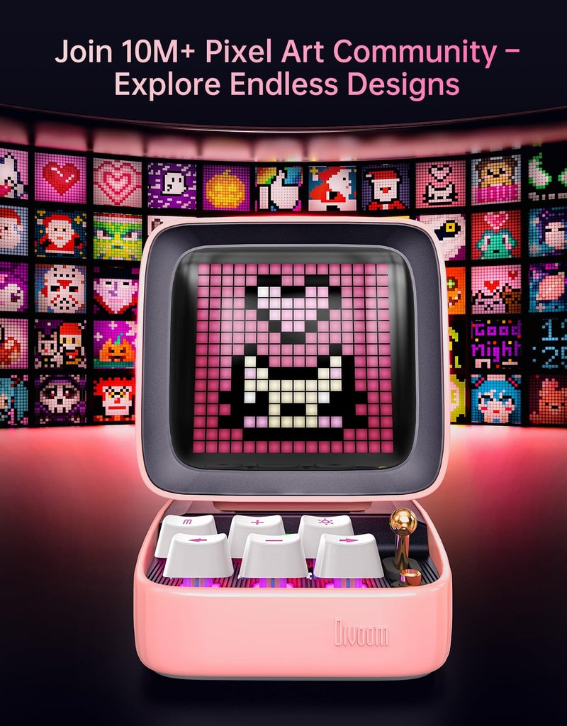 Divoom Ditoo Retro Pixel Art Game Bluetooth Speaker with 16X16 LED App Controlled Front Screen (Pink) - Image 3
