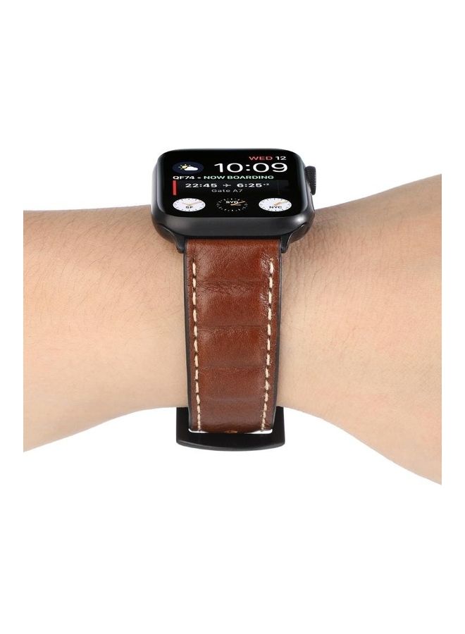 NIBEMINENT Watchband For Apple Watch Series 7 45mm/6 & Se 5 4 44mm/3 2 1 42mm Dark Brown - Image 5