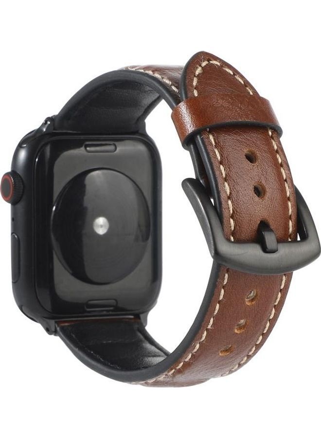 NIBEMINENT Watchband For Apple Watch Series 7 45mm/6 & Se 5 4 44mm/3 2 1 42mm Dark Brown - Image 2