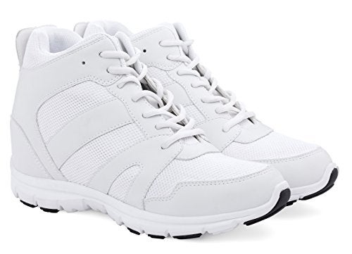 CALTO Mens Invisible Height Increasing Elevator Shoes Glacier White LeatherMesh Laceup Sporty Trainers 4 Inches Taller G3329 Size 8 DM US - Image 3