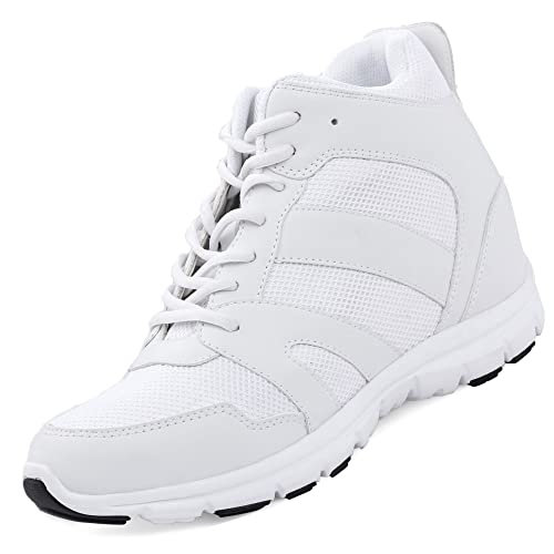 CALTO Mens Invisible Height Increasing Elevator Shoes Glacier White LeatherMesh Laceup Sporty Trainers 4 Inches Taller G3329 Size 8 DM US - Image 1