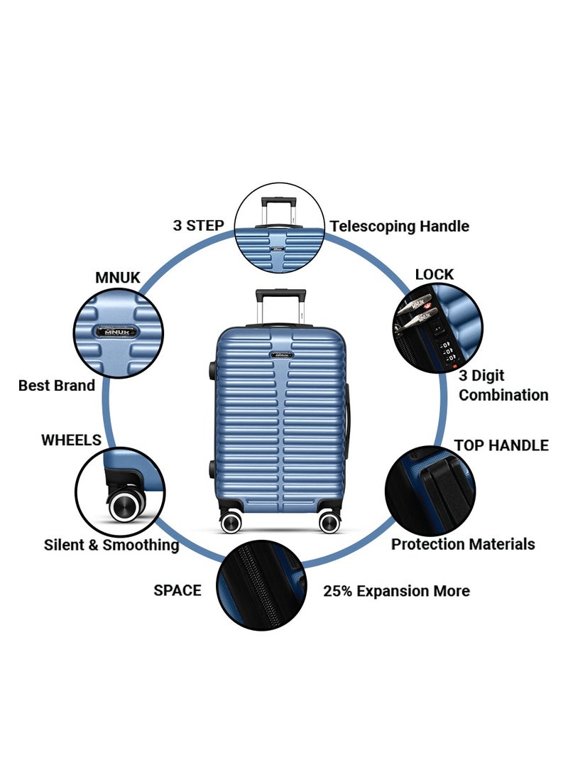 MNUK Destiny Checked Luggage | Hardside Soft Handle Trolley with TSA Lock | 360° 4 Wheeler| Medium-24 Inch, Blue - Image 5