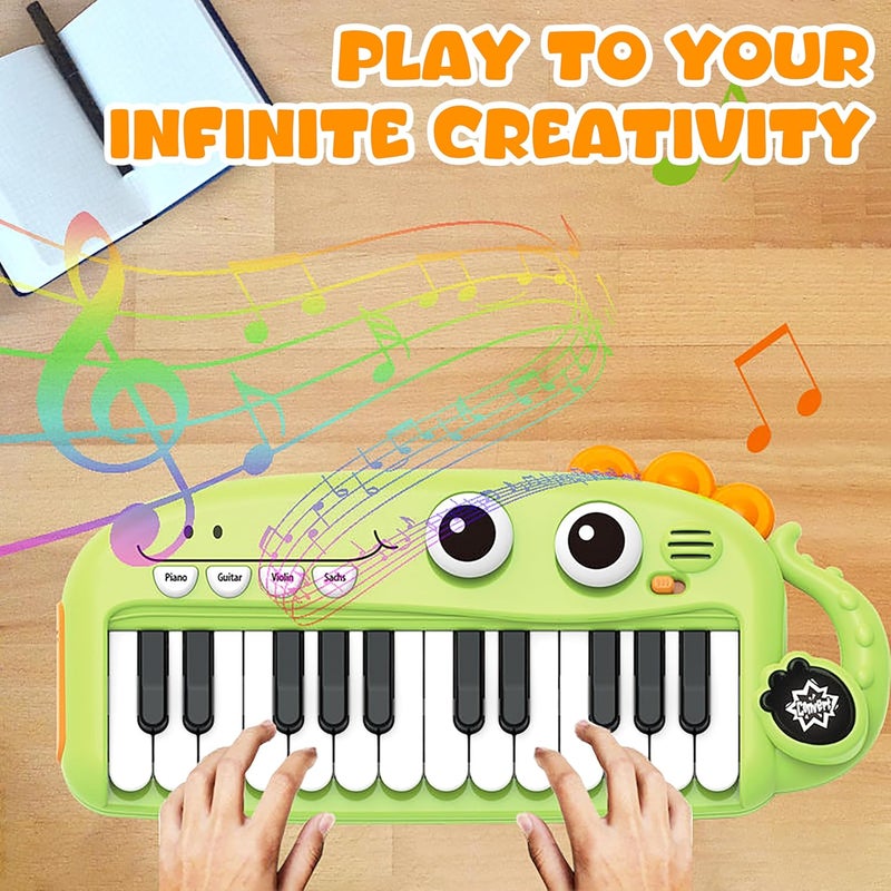vGRASSP 24 Keys Dinosaur Face Electronic Keyboard Piano Toy for Kids and Toddlers with 3 Mode Change Feature - The Portable Melodious Musical Instrument - Color As Per Stock - Image 4