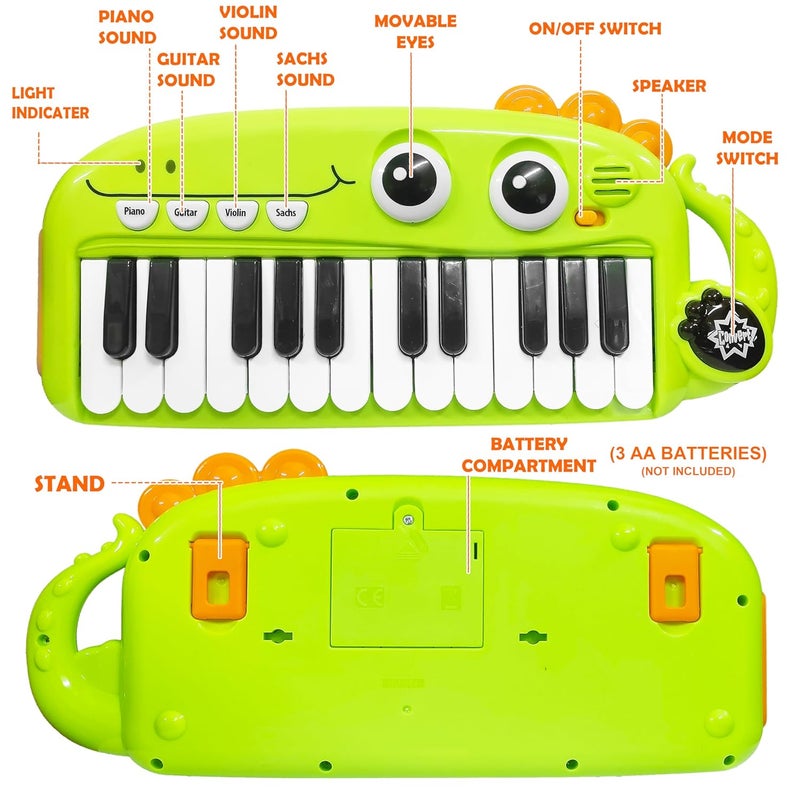 vGRASSP 24 Keys Dinosaur Face Electronic Keyboard Piano Toy for Kids and Toddlers with 3 Mode Change Feature - The Portable Melodious Musical Instrument - Color As Per Stock - Image 5