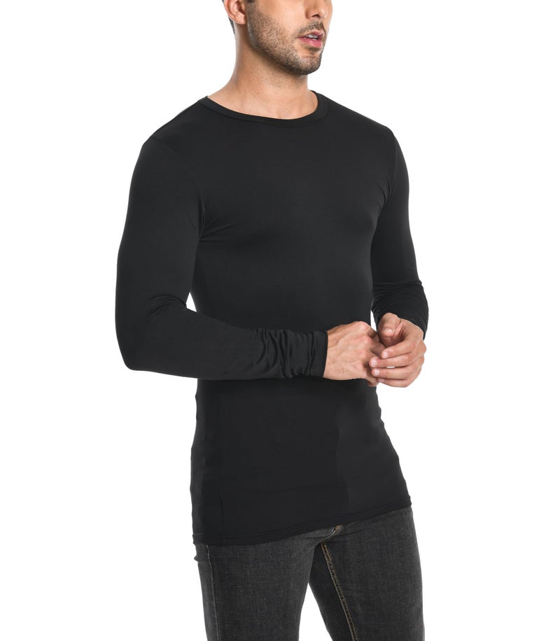 Comfneat Men's 3-Pack Thermal Undershirts Long Sleeve Base Layer (Black 3-Pack, L) - Image 2