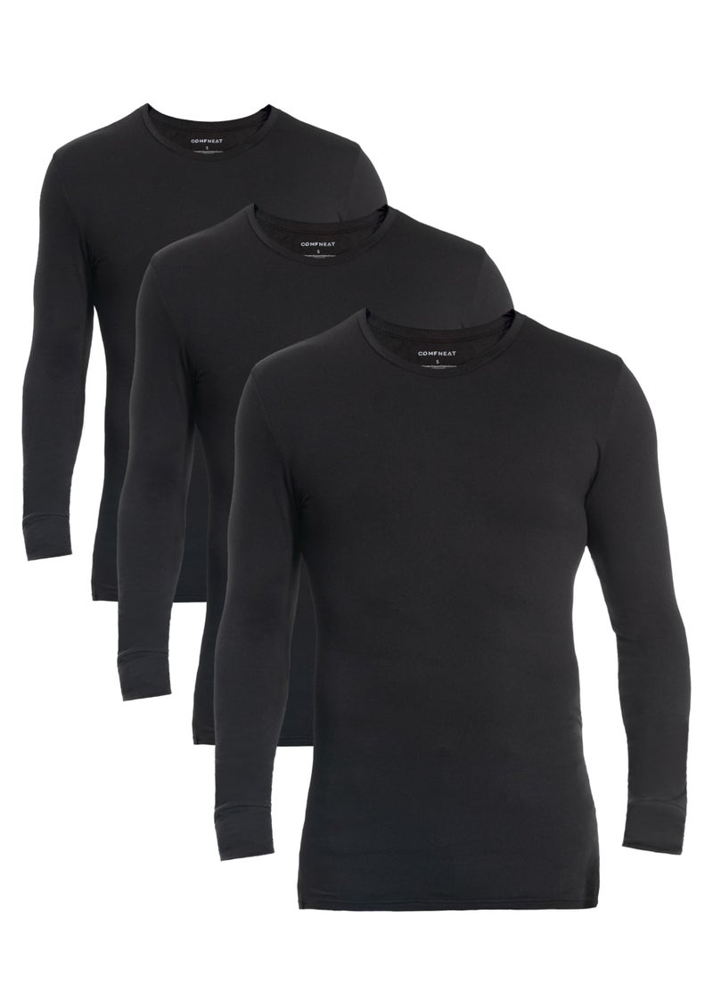Comfneat Men's 3-Pack Thermal Undershirts Long Sleeve Base Layer (Black 3-Pack, L) - Image 1