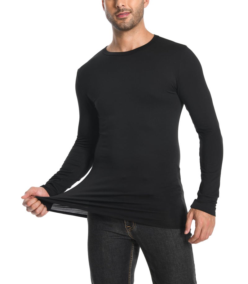 Comfneat Men's 3-Pack Thermal Undershirts Long Sleeve Base Layer (Black 3-Pack, L) - Image 3