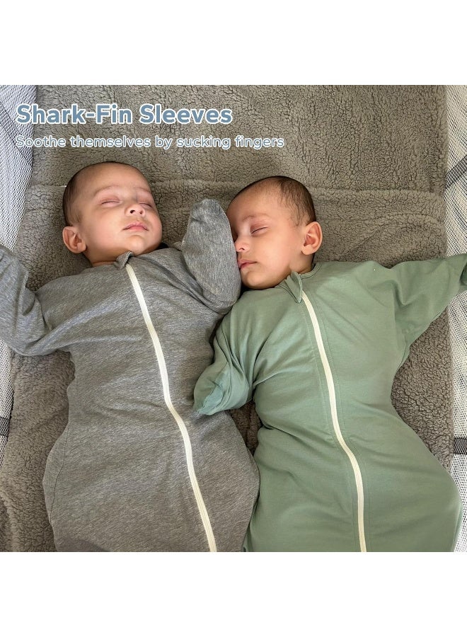 ZIGJOY Shark-Fin Transition Swaddle - Cozy Baby Wearable Blanket Cotton Lightweight Self-Soothing Sleep Sack, 1.0 TOG, Gray, Large (6-9 Months) - Image 4
