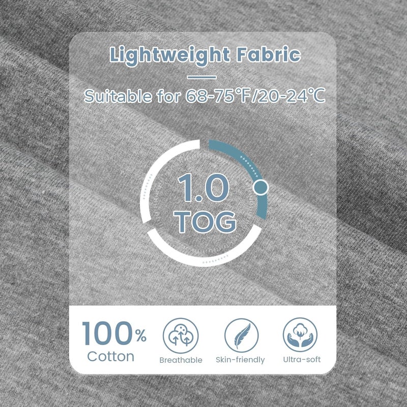 ZIGJOY Shark-Fin Transition Swaddle - Cozy Baby Wearable Blanket Cotton Lightweight Self-Soothing Sleep Sack, 1.0 TOG, Gray, Large (6-9 Months) - Image 3