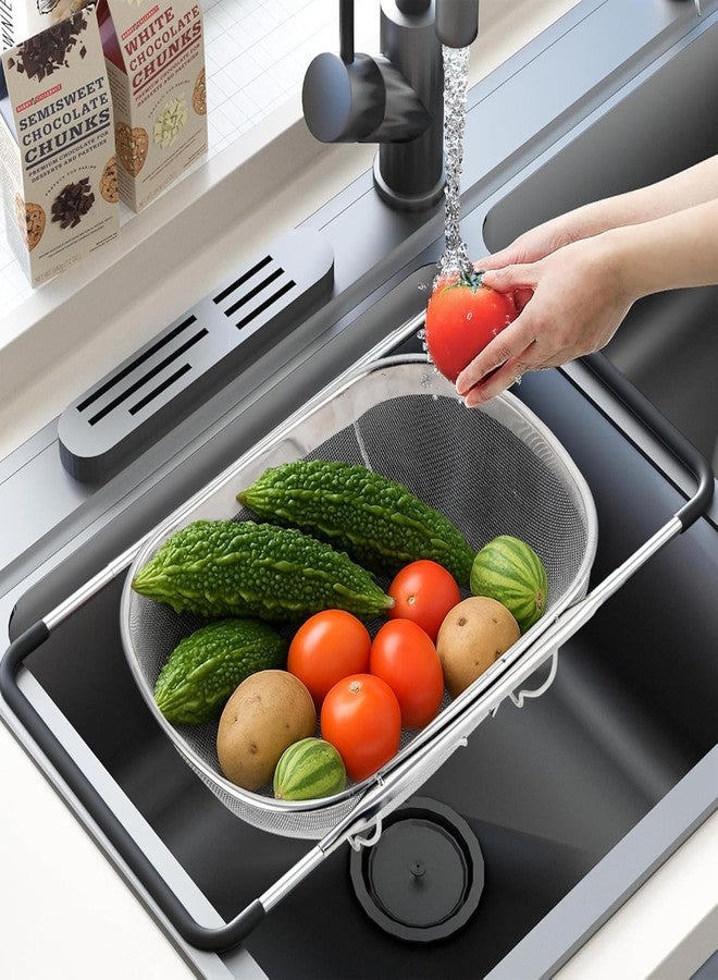 Deoxys Stainless Steel Adjustable Colander Strainer 14 X 5 Nonslip Handles Drain Over The Sink Colander Basket Vegetable Fruit Noodles Strainer for Rice Vegetable Fruits and Noodls 1 pcs - Image 1