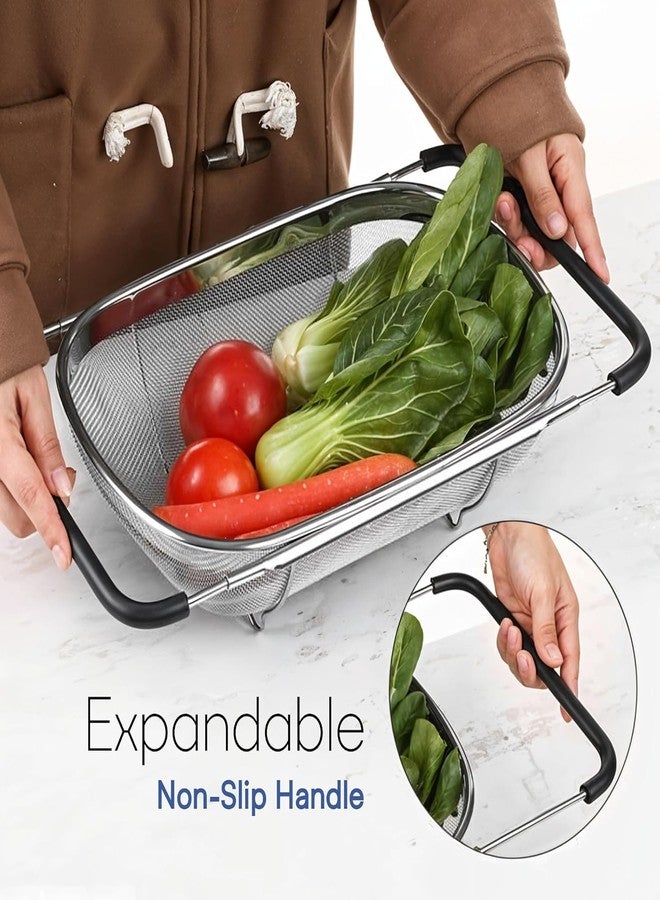 Deoxys Stainless Steel Adjustable Colander Strainer 14 X 5 Nonslip Handles Drain Over The Sink Colander Basket Vegetable Fruit Noodles Strainer for Rice Vegetable Fruits and Noodls 1 pcs - Image 3