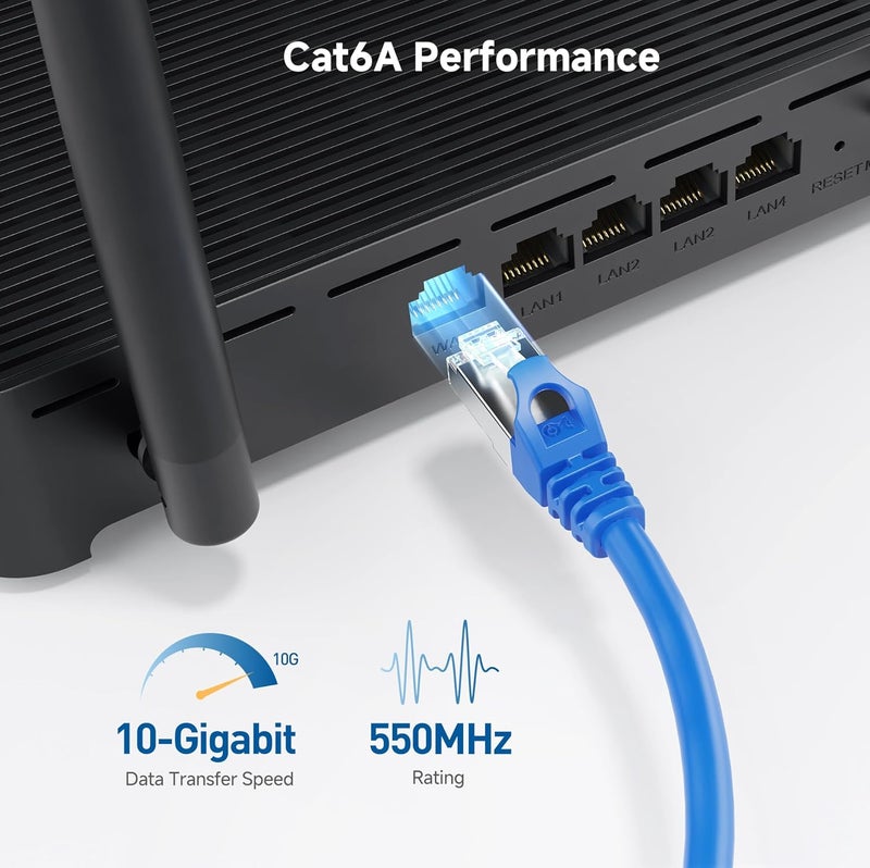 CableMatters كابل إيثرنت محمي طويل بدون عوائق Cat 6A بسرعة 10Gbps - 100 قدم، كابل Cat 6A، سلك Cat6A، سلك إيثرنت، أزرق - Image 4