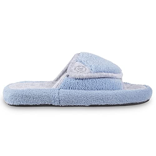isotoner Women's Indoor/Outdoor Slip-on Adjustable Terry Spa Slide Slippers with Memory Foam Comfort, Blue Moon, 6.5-7 - Image 4