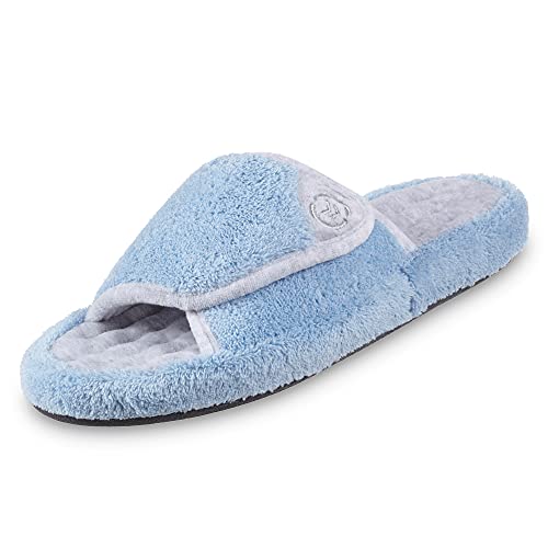 isotoner Women's Indoor/Outdoor Slip-on Adjustable Terry Spa Slide Slippers with Memory Foam Comfort, Blue Moon, 6.5-7 - Image 1