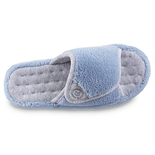 isotoner Women's Indoor/Outdoor Slip-on Adjustable Terry Spa Slide Slippers with Memory Foam Comfort, Blue Moon, 6.5-7 - Image 3