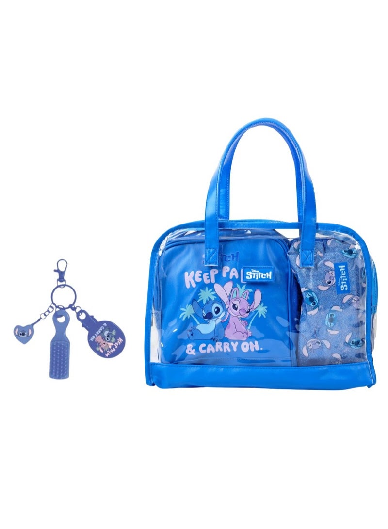 ديزني حقيبة تنظيم تجميل وسفر بتصميم ديزني ستيتش، مزوّدة بمحافظ لامعة وميدالية فرشاة صغيرة مع مرآة، منسّقة حصرياً من قبل شركة مي مي فاميلي ذ.م.م. - Image 1