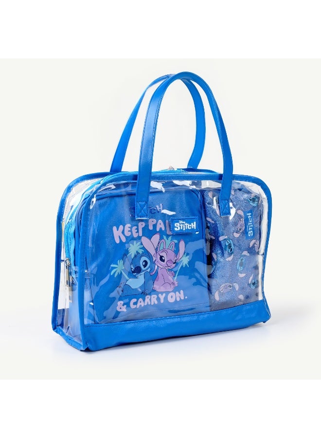 ديزني حقيبة تنظيم تجميل وسفر بتصميم ديزني ستيتش، مزوّدة بمحافظ لامعة وميدالية فرشاة صغيرة مع مرآة، منسّقة حصرياً من قبل شركة مي مي فاميلي ذ.م.م. - Image 3