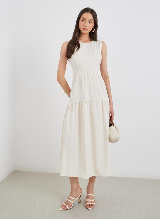 تايك تو فستان ميدي بيج سادة بدون أكمام بطبقات - Image 2