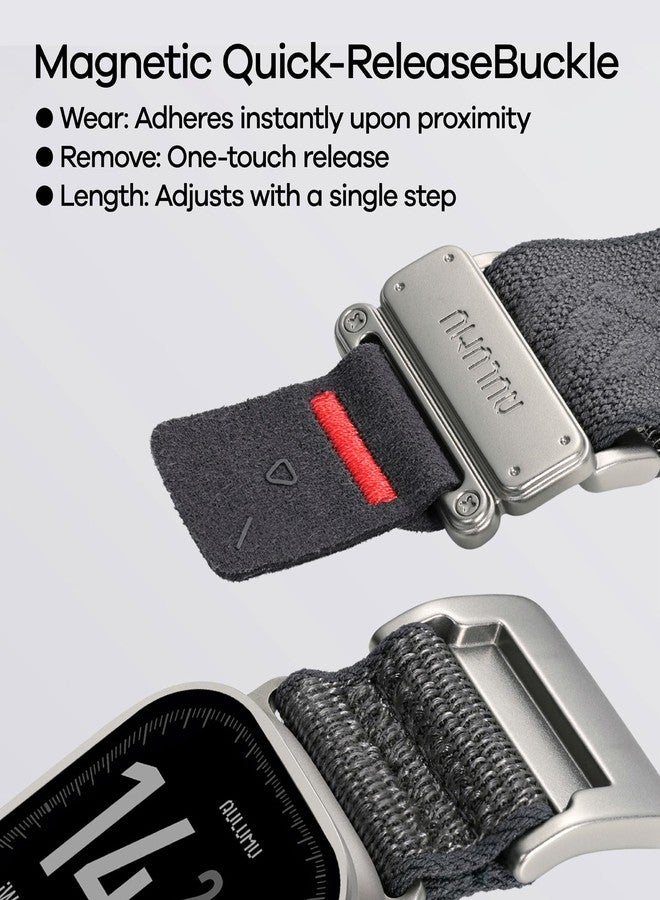 Aulumu C03 Snap Functional Titanium Buckle for Apple Watch Ultra (3/2/1) Nylon Band | Luxury Embossed Texture Knit | Quick-release Design | iWatch Bands for 49/46/45/44MM - Black Titanium - Image 3