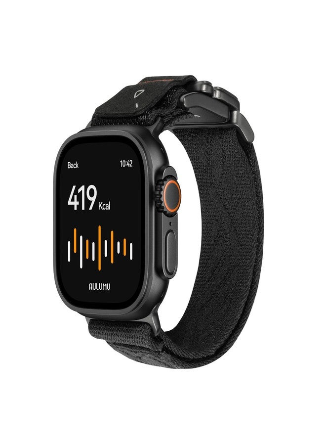 Aulumu C03 Snap Functional Titanium Buckle for Apple Watch Ultra (3/2/1) Nylon Band | Luxury Embossed Texture Knit | Quick-release Design | iWatch Bands for 49/46/45/44MM - Black Titanium - Image 1