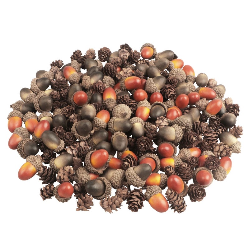 200 Pieces Natural Pine Cones and Artificial Acorns Decorations Christmas Mini Pinecones Fake Acorns with Natural Acorn Cap for DIY Craft Vase Filler Home Christmas Festival Party Fall Winter Decor