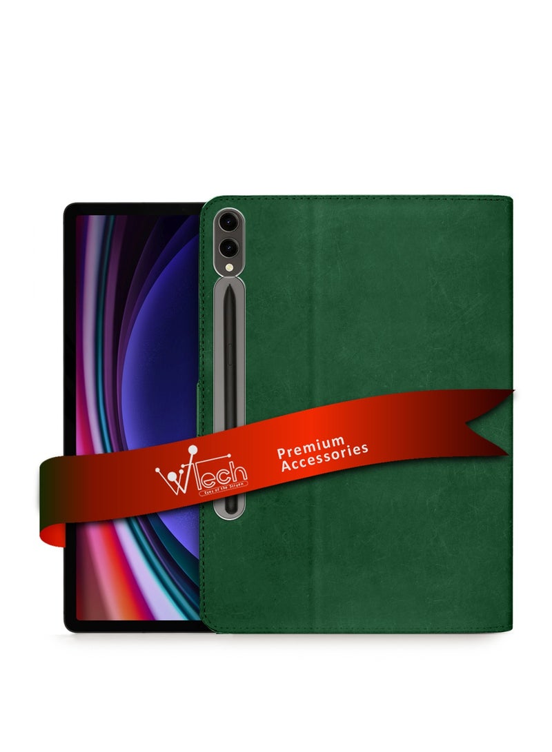 Wtech PU Leather Magnetic Closure Flip Case Cover For Samsung Galaxy Tab S9 Plus 5G 2023 / Tab S9 FE+ 2023 (12.4 Inch) SM-X810 SM-X816B Dark Green - Image 1