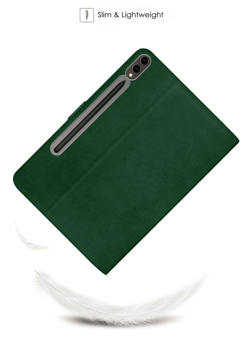 Wtech PU Leather Magnetic Closure Flip Case Cover For Samsung Galaxy Tab S9 Plus 5G 2023 / Tab S9 FE+ 2023 (12.4 Inch) SM-X810 SM-X816B Dark Green - Image 2