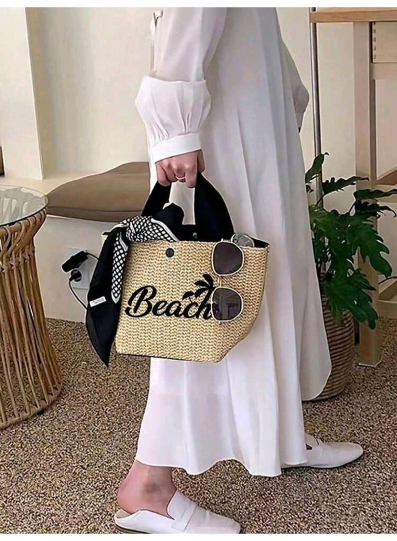 شي إن حقيبة يد خفيفة الوزن منسوجة، حقيبة شاطئ، حقيبة كروس بودي صيفية نسائية، حقيبة يد كاجوال - Image 2