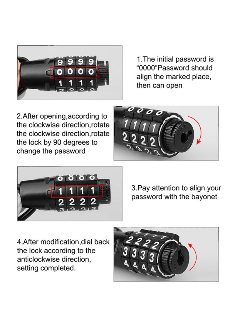 Captaintech 2 Pcs Bicycle Password Lock, Bike Cable Lock, 4-Digit Password Cable Lock, Combination Password Anti-theft Lock for Bicycle/Motorcycle/Scooter/Helmet  - Image 5
