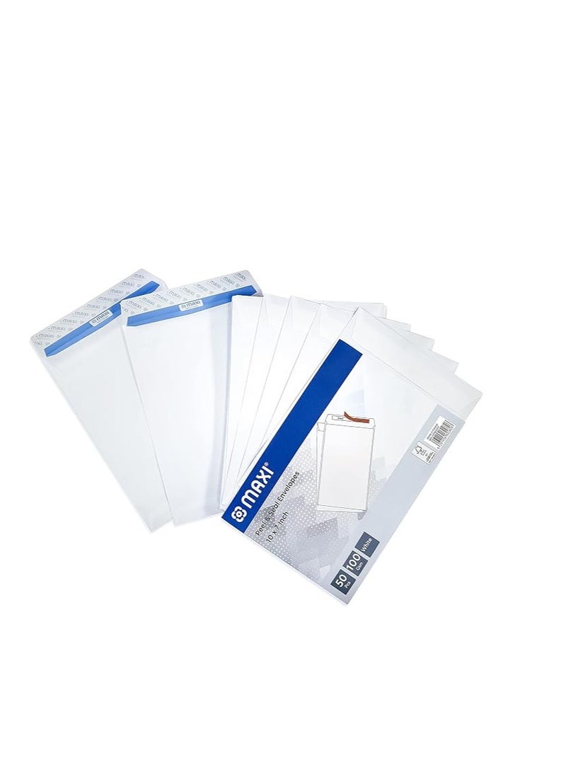 Maxi White Envelopes 100Gsm.10" X 7" Peel & Seal Pack Of 50Pc - Image 1