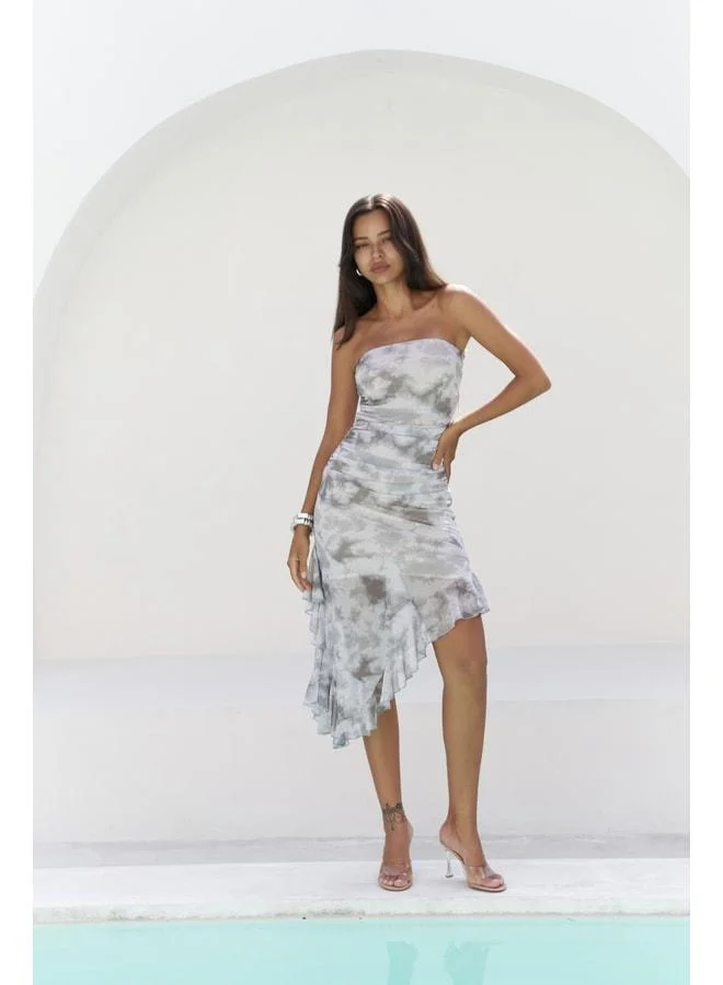 Bohemai Stracnaha Drape Detailed Grey Strapless Dress