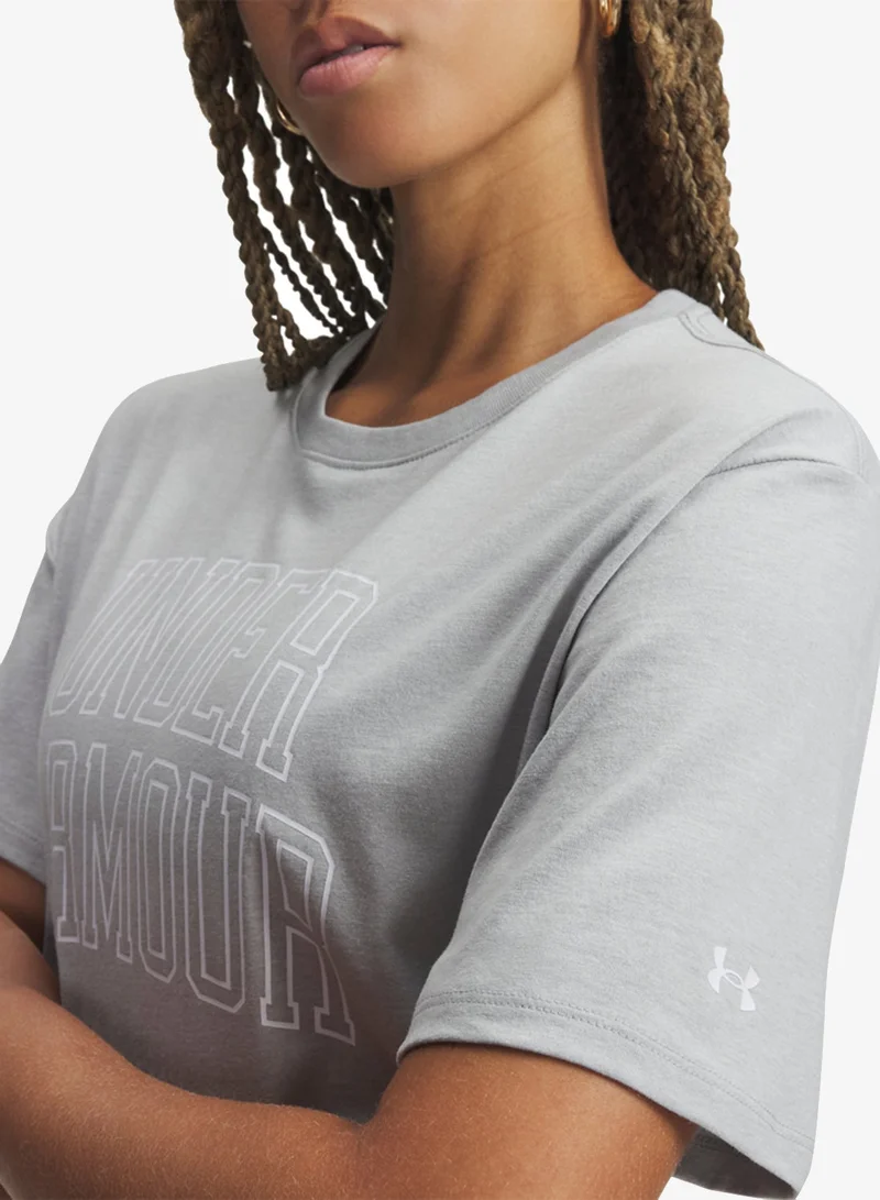 Under Armour Mod Gray Light Heather /  / White Oversized Campus Graphic T-Shirt for Women | Best Price UAE