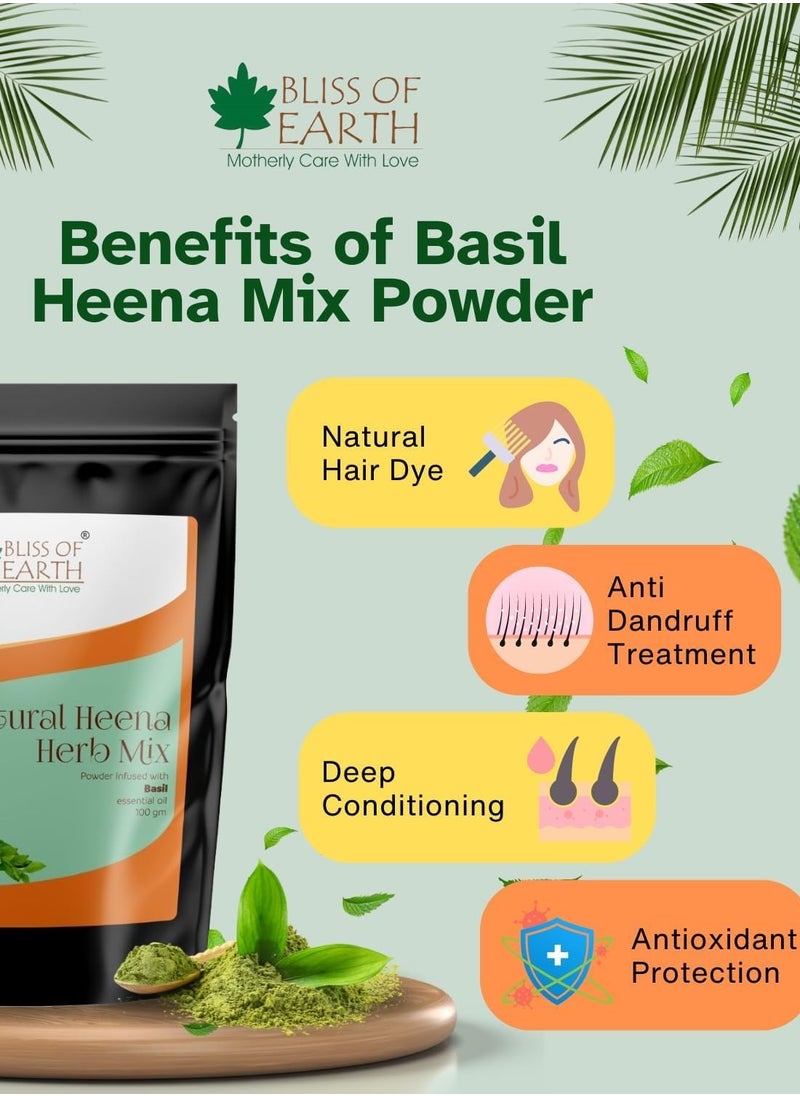 BLISS OF EARTH Herbal Henna for Hair: Jasmine & Basil Special Combo Blended with Herbs Amla, Neem, Babul Gum, & Essential Oils for Long Lasting Hair Color, Hair Nourishment & Health – Pack of 2 x 100g  - Image 5