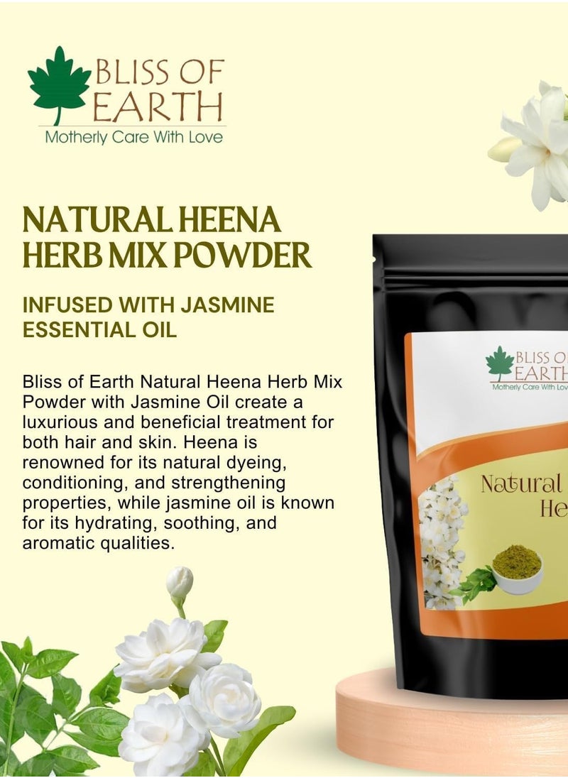 BLISS OF EARTH Herbal Henna for Hair: Jasmine & Basil Special Combo Blended with Herbs Amla, Neem, Babul Gum, & Essential Oils for Long Lasting Hair Color, Hair Nourishment & Health – Pack of 2 x 100g  - Image 2